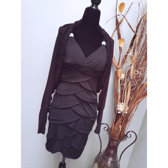 Suzy Shier | Formal Ruffled Black Dress - Picture 2 of 3